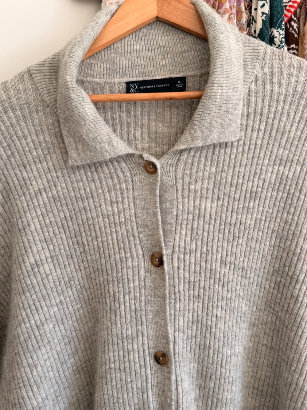 New York and Co Cozy Ribbed Button-Up Sweater Cardigan in Light Gray - Picture 4 of 8